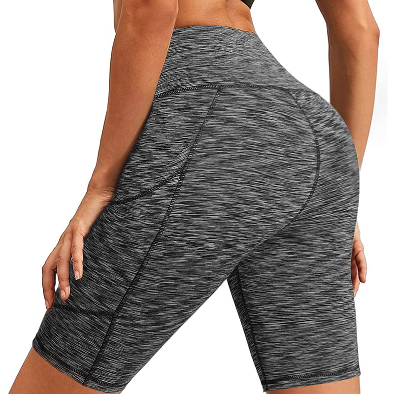 Bluemaple Womens Yoga Shorts Side Pocket High Waisted Running Leggings