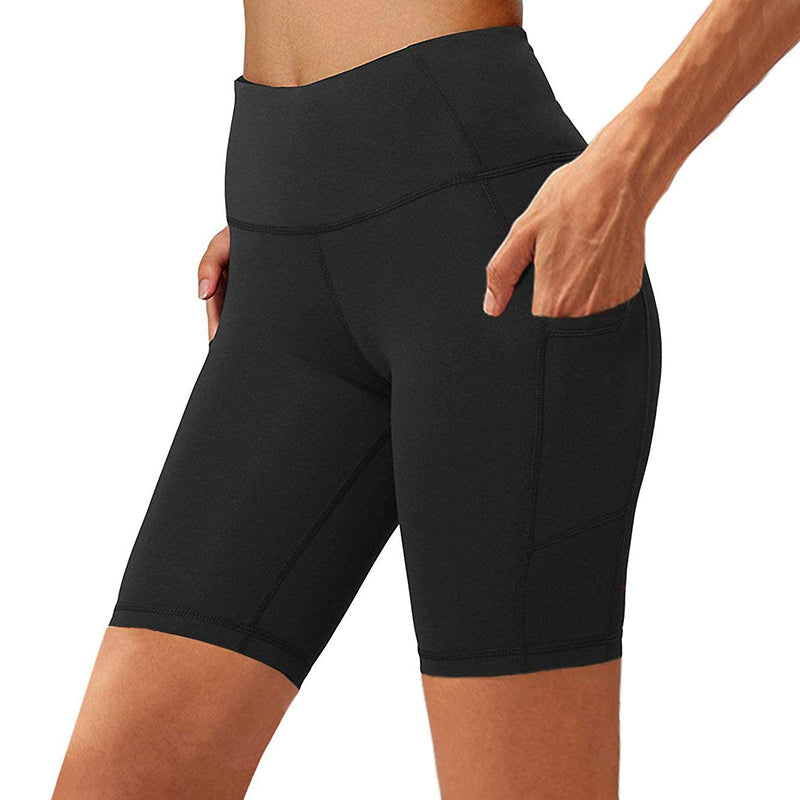 Bluemaple Womens Yoga Shorts Side Pocket High Waisted Running Leggings