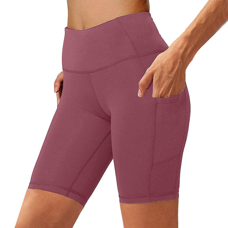 Bluemaple Womens Yoga Shorts Side Pocket High Waisted Running Leggings