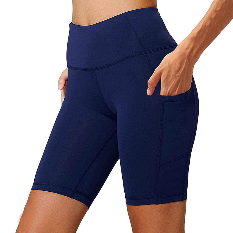 Bluemaple Womens Yoga Shorts Side Pocket High Waisted Running Leggings
