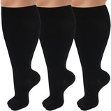 3 Pairs Black Wide Calf Compression Socks for Man and Woman (20-30 mmHG)(2XL-4XL)