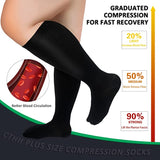 3 Pairs Black Wide Calf Compression Socks for Man and Woman (20-30 mmHG)(2XL-4XL)