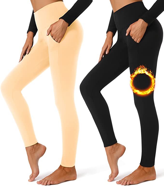 2 Pack Fleece Lined Leggings with Pockets for Women