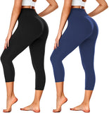 Bluemaple 2 Pack High Waisted Capri Leggings for Women - Buttery Soft Workout Running Yoga Pants