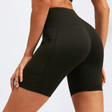 Bluemaple Womens Yoga Shorts Side Pocket High Waisted Running Leggings