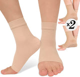 2 Pairs Beige Ankle Brace Compression Sleeve (8-15 mmHg) Open Toe Сompression Socks