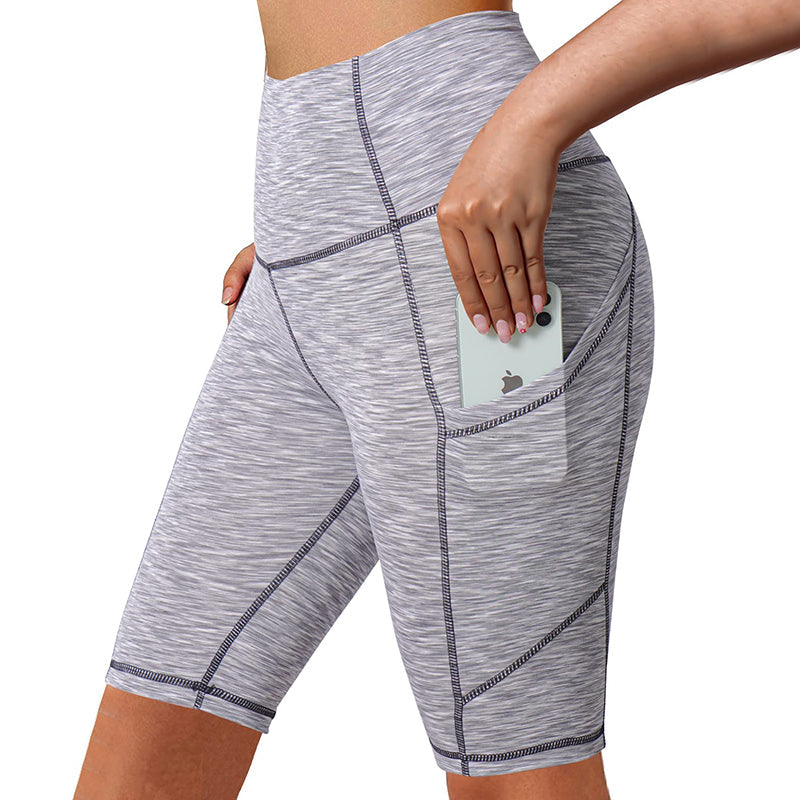 Bluemaple Womens Yoga Shorts Side Pocket High Waisted Running Leggings