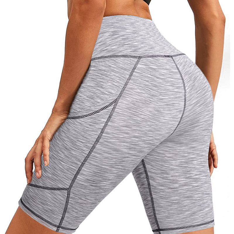 Bluemaple Womens Yoga Shorts Side Pocket High Waisted Running Leggings