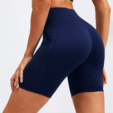 Bluemaple Womens Yoga Shorts Side Pocket High Waisted Running Leggings