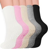 5 Pairs Pilates Socks for Women, Non Slip Grip Yoga Crew Socks for Athletic Barre Hospital Barefoot