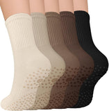 5 Pairs Pilates Socks for Women, Non Slip Grip Yoga Crew Socks for Athletic Barre Hospital Barefoot