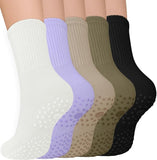 5 Pairs Pilates Socks for Women, Non Slip Grip Yoga Crew Socks for Athletic Barre Hospital Barefoot