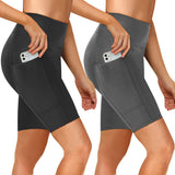 Bluemaple 2 Pack Biker Shorts Women with Pockets-High Waisted Yoga Shorts Soft Workout Summer Spandex Tummy Control Shorts