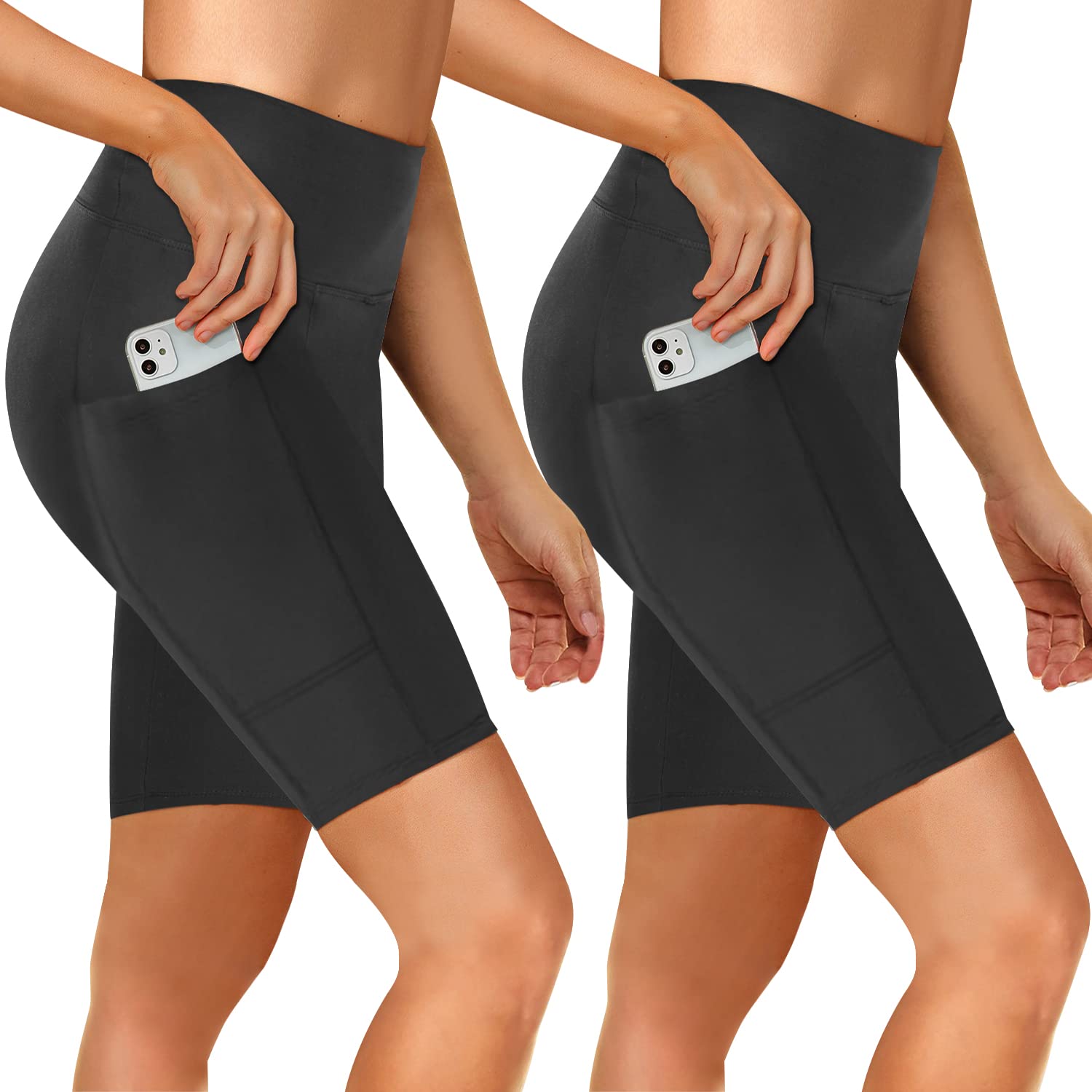 Women's 2 Pack Bike Shorts High Waist Tummy Control Workout Running Yoga Biker Shorts Seamless Stretch Short Pants Plus Size Tights Leggings Blue L