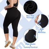 Bluemaple 2 Pack Plus Size Womens Capri Leggings Black High Waisted Yoga Pants