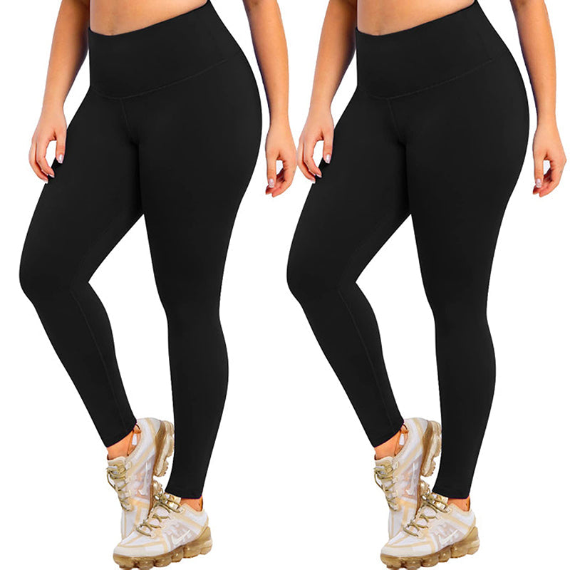 Bluemaple 2 Pack Plus Size Womens Leggings High Waisted Yoga Pants - Black  / XL