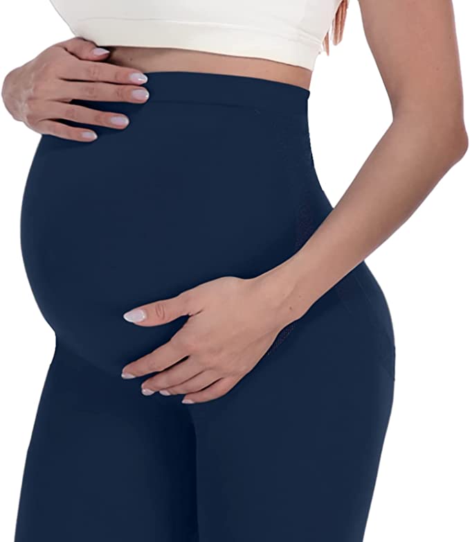 Navy Blue Maternity Leggings Slim High Waisted Women Pregnancy Pants