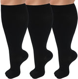 3 Pairs Black Wide Calf Compression Socks for Man and Woman (20-30 mmHG）（2XL-4XL）