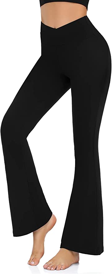 Women's Flare Yoga Pants V Crossover High Waisted Stretch Bootcut Leggings  Workout Fitness Running Gym Pants 