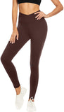 Bluemaple 1 Pack Brown V Cross Leggings for Women - Buttery Soft Workout Running Yoga Pants
