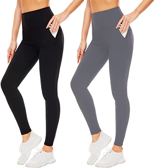 Bluemaple 2 Pack High Waisted Leggings With Pockets for Women - Buttery Soft Workout Running Yoga Pants