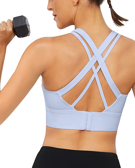 Bluemaple Sports Bras for Women - High Support Impact Strappy Criss-Cross Back Padded Bra for Running Yoga Workout