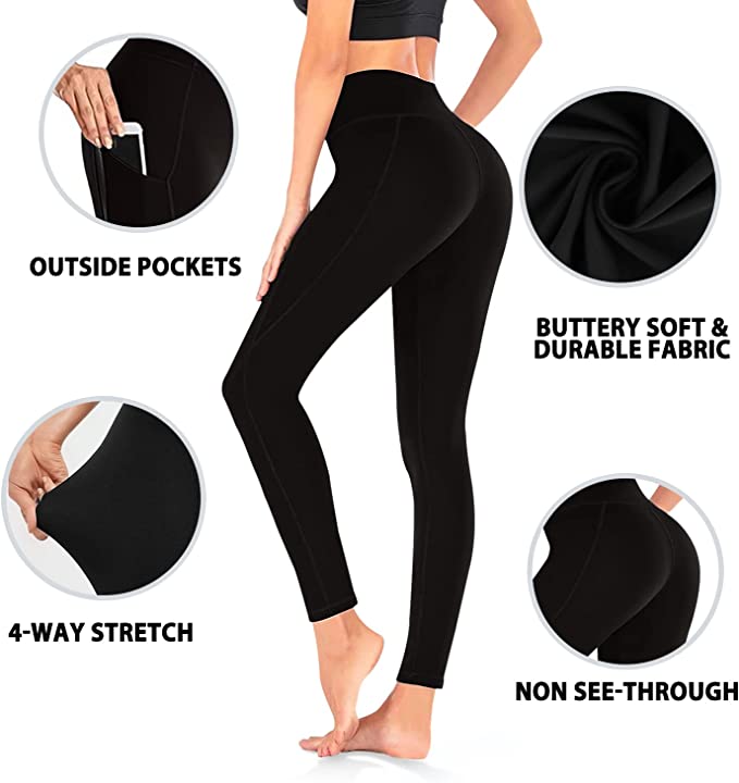 Bluemaple 2 Pack Leggings with Pockets for Women-High Waisted Yoga Pan