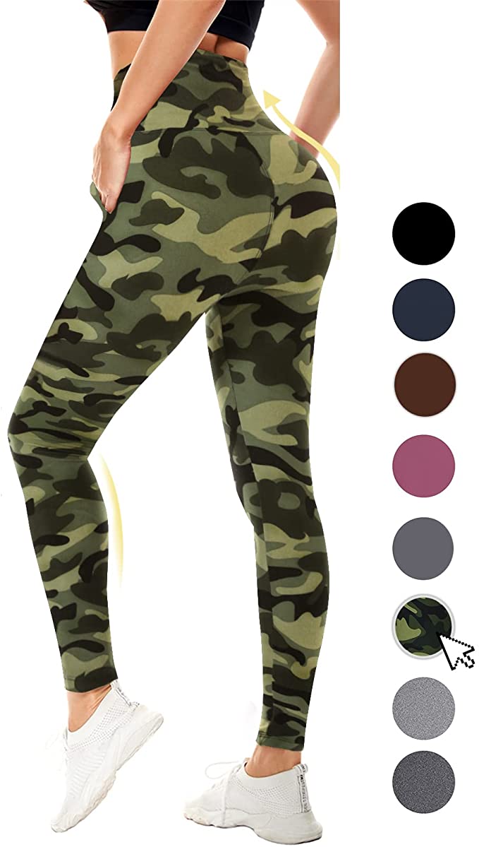 Bluemaple 1 Pack Camouflage Leggings with Pockets for Women - Buttery Soft Workout Running Yoga Pants