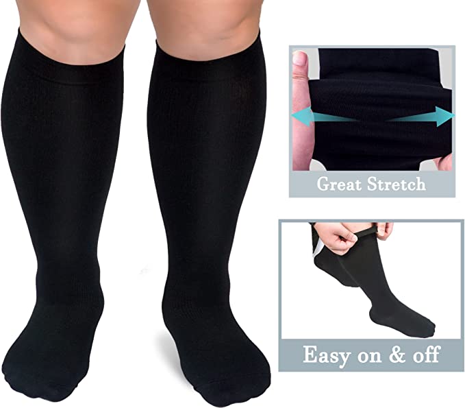 3 Pairs Cool Wide Calf Compression Socks for Man and Woman (20-30 mmHG）