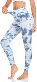 Bluemaple 1 Pack White/Blue Compression Workout Leggings for Women-High Waisted Yoga Pants