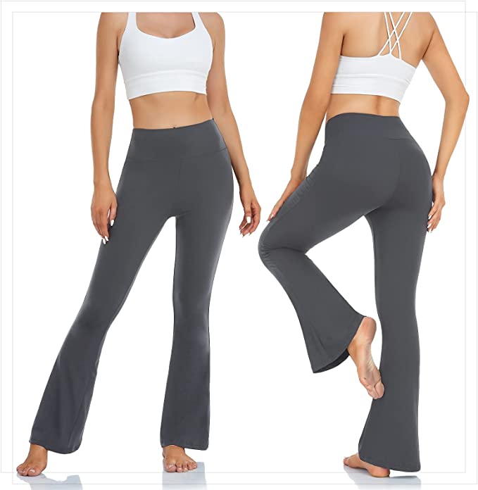 Bluemaple 1 Pack Dark Gray Flare Leggings for Women - High Waisted Buttery Soft Tummy Control Lounge Palazzo Yoga Pants