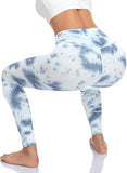 Bluemaple 1 Pack White/Blue Compression Workout Leggings for Women-High Waisted Yoga Pants