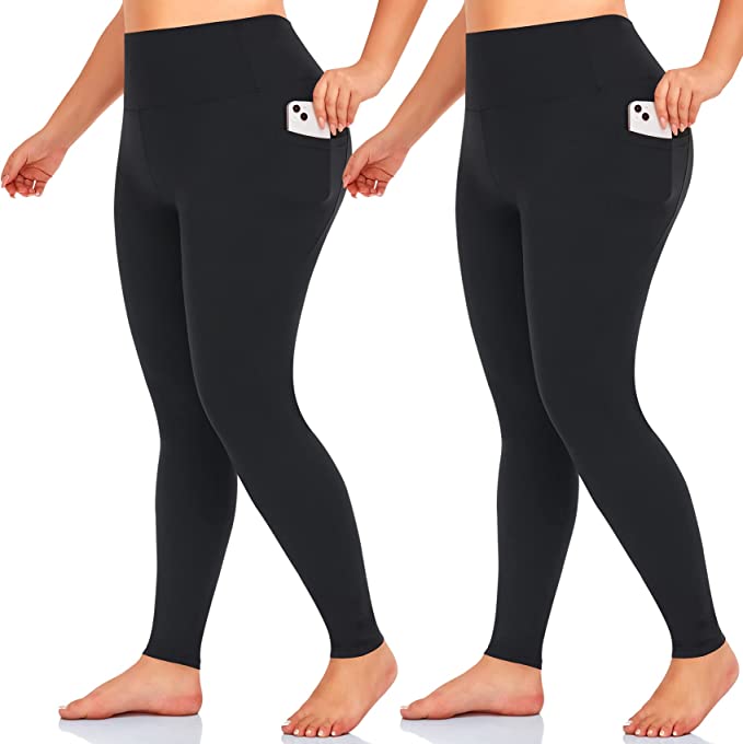 Bluemaple Black Plus Size Womens Leggings High Waisted Yoga Workout Pants -  Black / XL