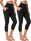 Bluemaple 2 Pack High Waisted Capri Leggings for Women - Buttery Soft Workout Running Yoga Pants