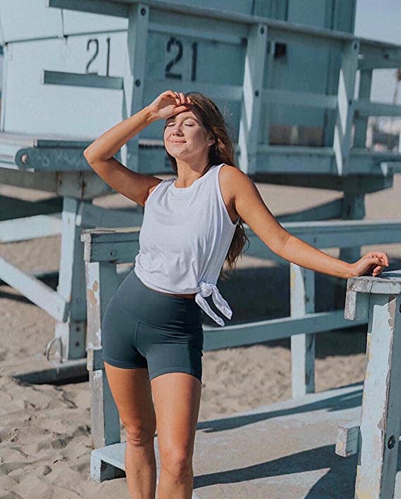 Bluemaple Gray Fashion Women's High Waist Yoga Shorts Bike Shorts