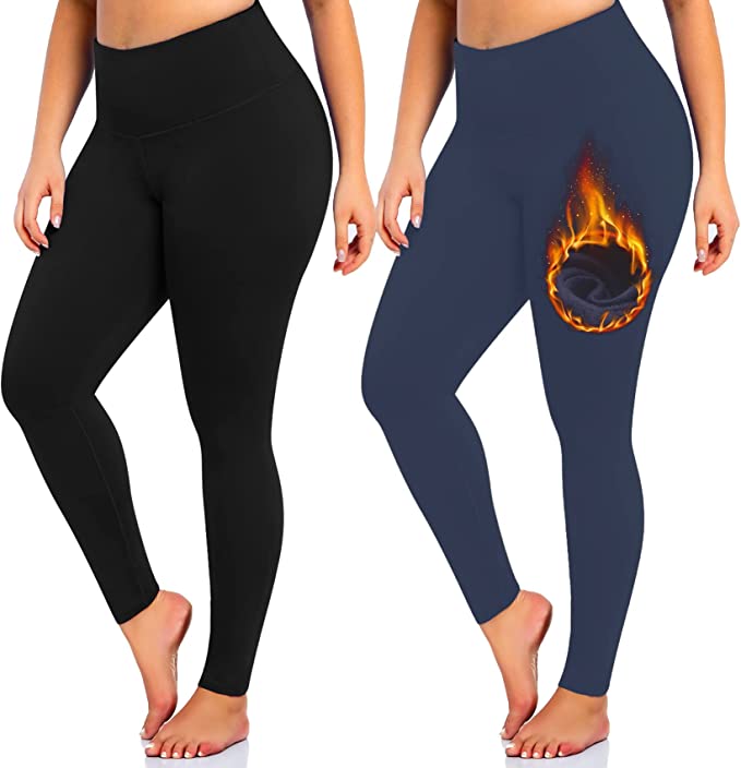 2 Pack Plus Size Fleece Lined Leggings Women-1X-4X High Waist Winter Tummy Control Thermal Warm Yoga Pants Workout