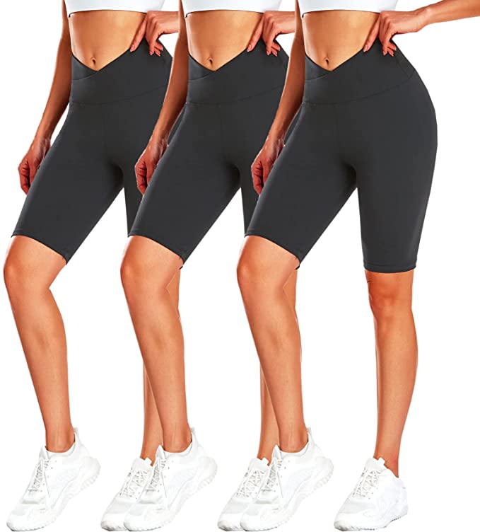 Bluemaple 3 Pack V Cross Biker Shorts for Women –  Buttery Soft High Waisted Yoga Cycling Workout Shorts