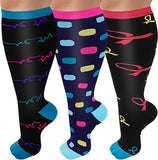 3 Pairs Cool Design Wide Calf Compression Socks for Man and Woman (20-30 mmHG）（2XL-4XL）