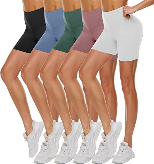 Bluemaple 5 Pack High Waisted Biker Shorts for Women – 5" Buttery Soft Black Workout Yoga Athletic Shorts