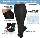 3 Pairs Toless Black Wide Calf Compression Socks for Man and Woman (20-30 mmHG）（2XL-4XL）
