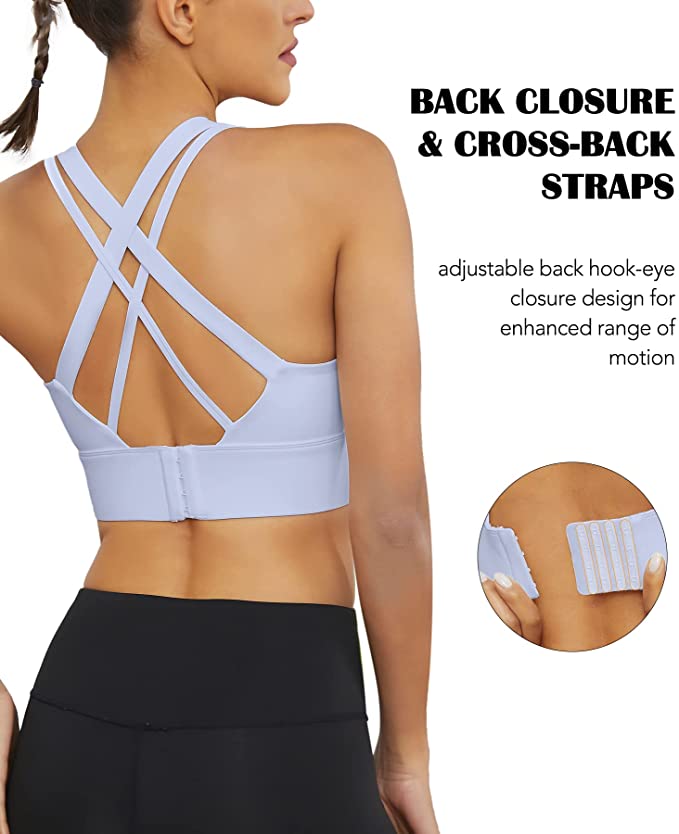 Bluemaple Sports Bras for Women - High Support Impact Strappy Criss-Cross Back Padded Bra for Running Yoga Workout