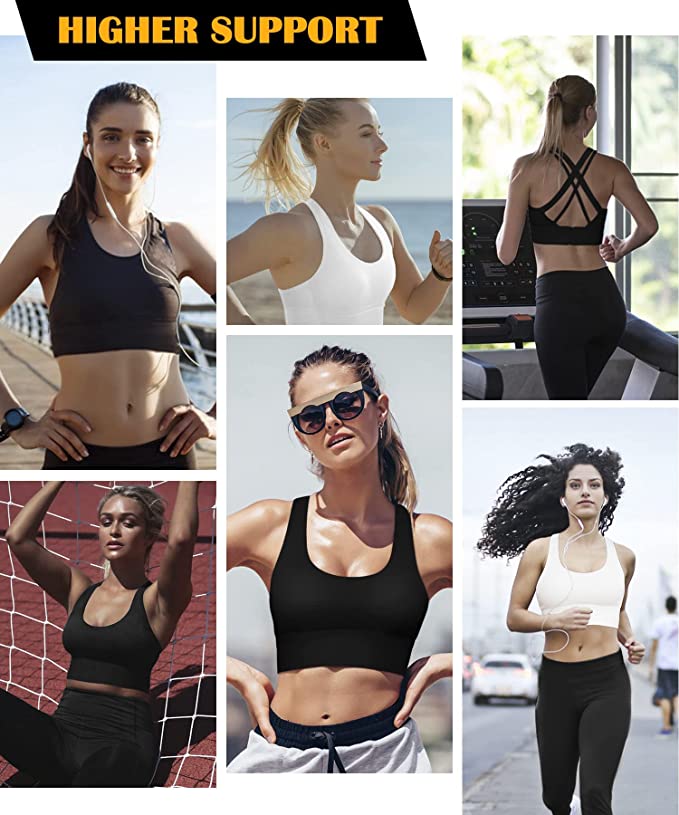 Bluemaple Sports Bras for Women - High Support Impact Strappy Criss-Cross Back Padded Bra for Running Yoga Workout