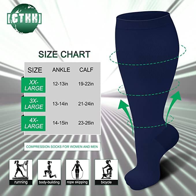 3 Pairs Wide Calf Compression Socks for Man and Woman (20-30 mmHG）（2XL-4XL）