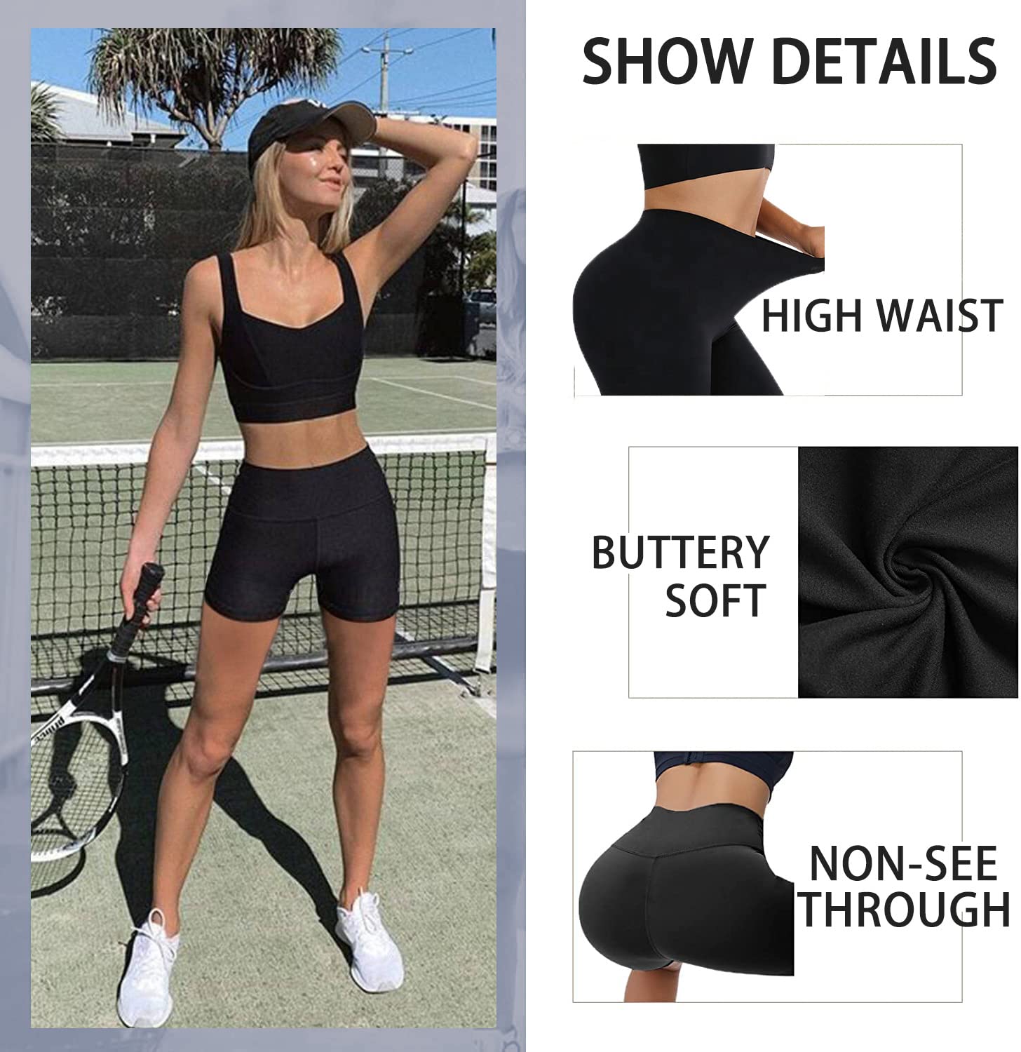 Bluemaple 5 Pack High Waisted Biker Shorts for Women – 5" Buttery Soft Black Workout Yoga Athletic Shorts