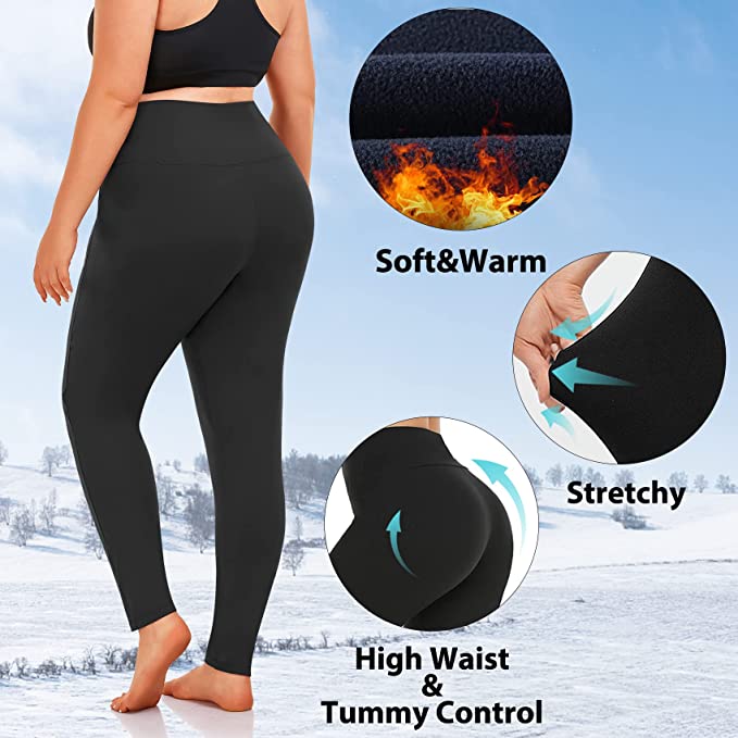 2 Pack Plus Size Fleece Lined Leggings Women-1X-4X High Waist Winter Tummy Control Thermal Warm Yoga Pants Workout