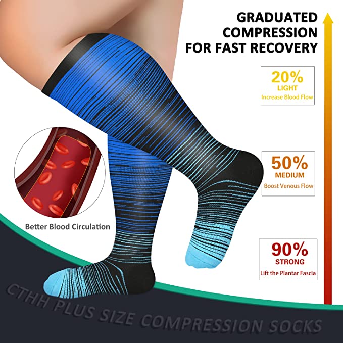 4 Pairs Plus Size Compression Socks Wide Calf for Women 20-30 Mmhg Knee  High Support Stockings for Circulation