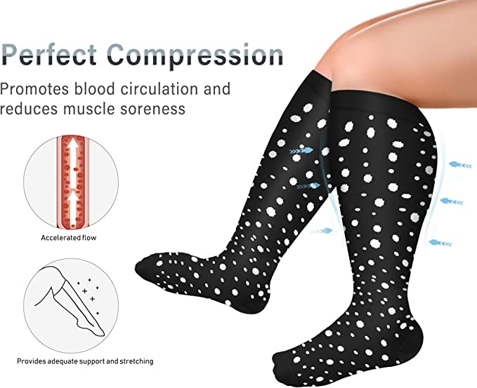 3 Pairs Cool Wide Calf Compression Socks for Man and Woman (20-30 mmHG）