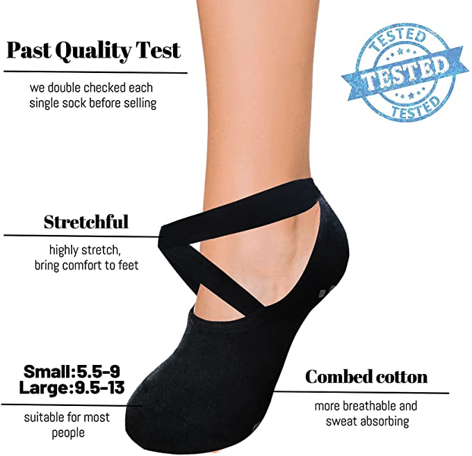 Bluemaple Black/Grey/Blue Grip Socks Yoga Socks with Grips for Women and Men