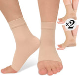 2 Pairs Beige Ankle Brace Compression Sleeve （8-15 mmHg） Open Toe Сompression Socks