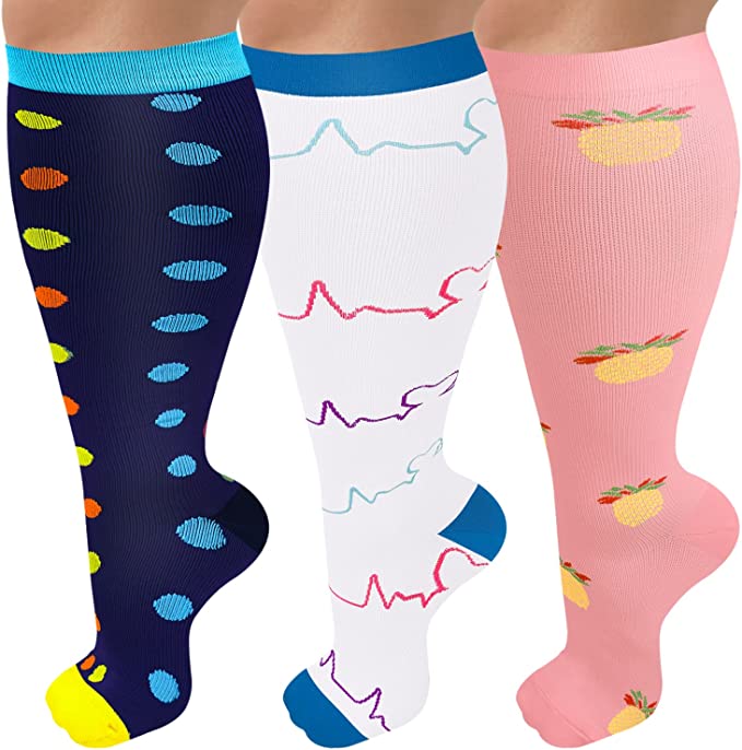 3 Pairs Plus Size Compression Socks Wide Calf for Women and Men 20-30 mmHg  Extra Large for Circulation Support Recovery(3XL) 